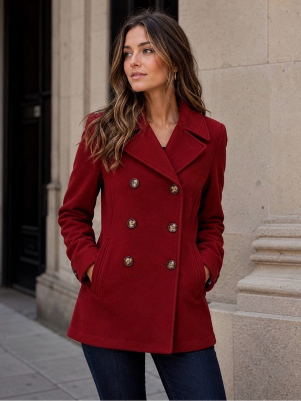 Calvin Klein Red Wool Cashmere Blend Double Breasted Peacoat Size 8